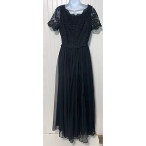 Vintage Catherine Regehr Bergdorf Goodman Black Lace Chiffon‎ Maxi Dress Small